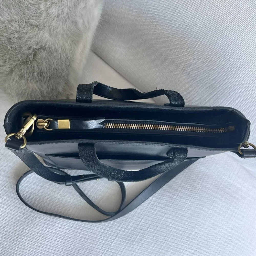 Madewell Leather Transport Tote Black Top Zip Crossbody Top Handle Bag